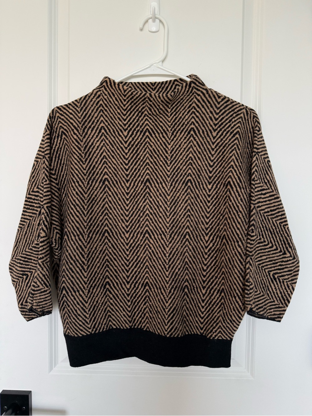 Ann Taylor Factory Black Tan Herringbone Poncho Sweater Cape Size S